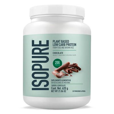 Isopure Plant Based Proteína Vegana Chocolate 620g – 20g proteína de chícharo y arroz integral, baja en carbohidratos, sin azúcar
